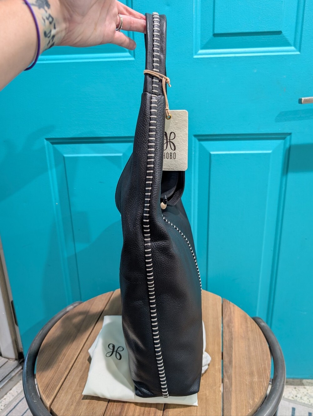 NWT HOBO La Jolla Black Pebbled Leather Shoulder Hobo Bag - Picture 4 of 11